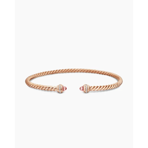 on-model styling shot|David Yurman Classic Cablespira® Bracelet in 18K Rose Gold with Morganite and Diamonds