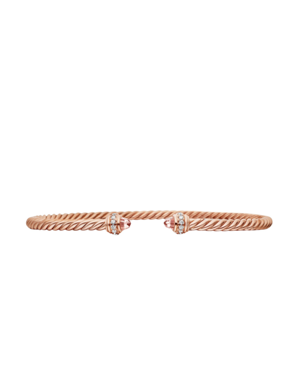 David Yurman Classic Cablespira® Bracelet in 18K Rose Gold with Morganite and Diamonds