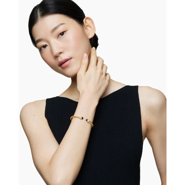5mm in Black – front view of authentic Cable Bracelets at Luxury Shoes |David Yurman Classic Cablespira® Bracelet in 18K Yellow Gold with Black Onyx and Diamonds