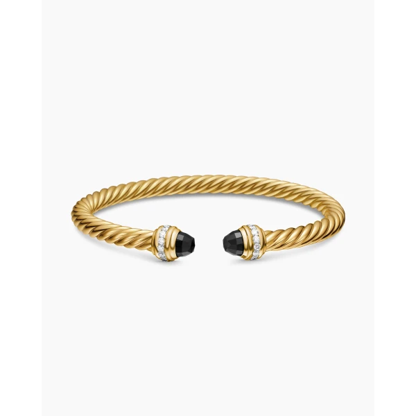on-model styling shot|David Yurman Classic Cablespira® Bracelet in 18K Yellow Gold with Black Onyx and Diamonds