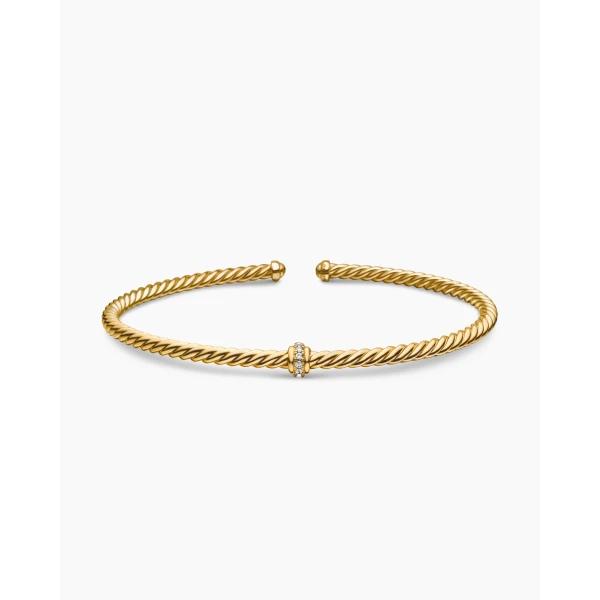 on-model styling shot|David Yurman Classic Cablespira® Station Bracelet in 18K Yellow Gold with Diamonds
