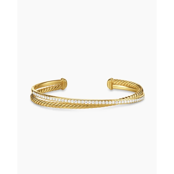 on-model styling shot|David Yurman Crossover Two Row Bracelet in 18K Yellow Gold with Diamonds