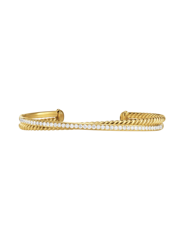 David Yurman Crossover Two Row Bracelet in 18K Yellow Gold with Diamonds