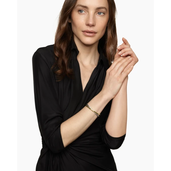 10.7mm in Silver – front view of authentic Cuff Bracelets at Luxury Shoes |David Yurman Crossover Two Row Cuff Bracelet in Sterling Silver with 14K Yellow Gold