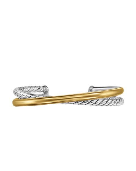 David Yurman Crossover Two Row Cuff Bracelet in Sterling Silver with 14K Yellow Gold