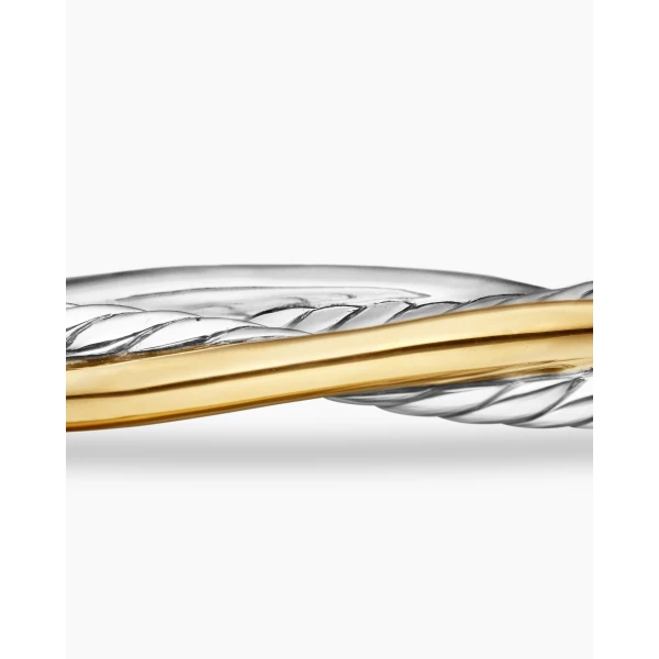 signature twisted-helix detail|David Yurman Crossover Two Row Cuff Bracelet in Sterling Silver with 18K Yellow Gold