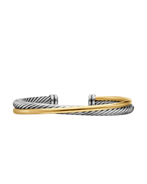 David Yurman Crossover Two Row Cuff Bracelet in Sterling Silver with 18K Yellow Gold