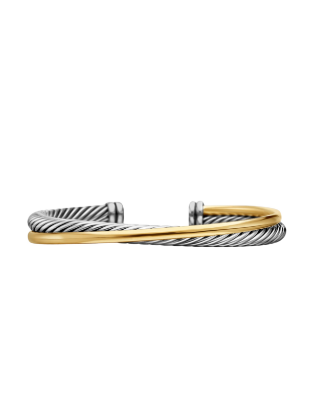David Yurman Crossover Two Row Cuff Bracelet in Sterling Silver with 18K Yellow Gold