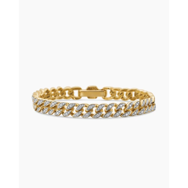 on-model styling shot|David Yurman Curb Chain Bracelet in 18K Yellow Gold with Diamonds