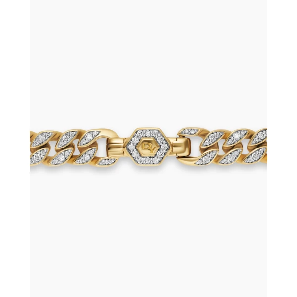7mm – pavé setting and gemstone detail close-up|David Yurman Curb Chain Bracelet in 18K Yellow Gold with Diamonds