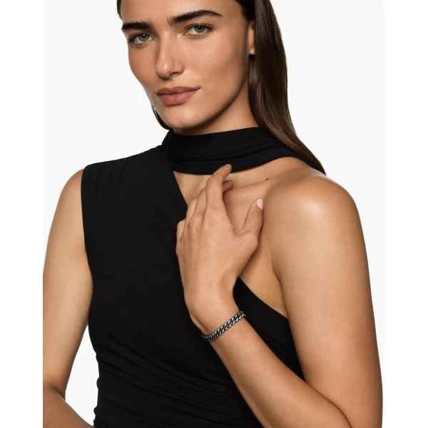 7mm in Silver – front view of authentic Chain Bracelets at Luxury Shoes |David Yurman Curb Chain Bracelet in Black Titanium with Diamonds