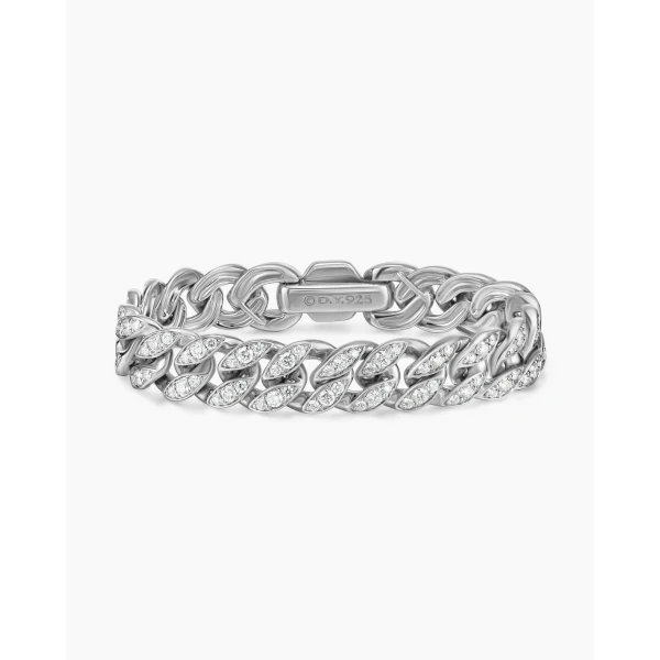 on-model styling shot|David Yurman Curb Chain Bracelet in Sterling Silver with Diamonds