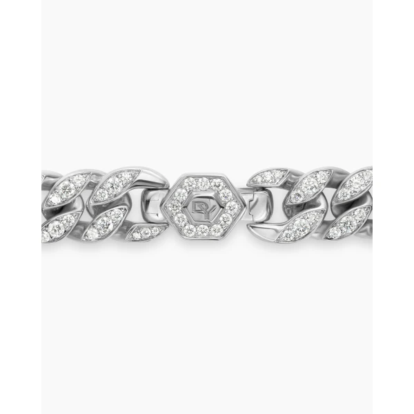 11.5mm – pavé setting and gemstone detail close-up|David Yurman Curb Chain Bracelet in Sterling Silver with Diamonds