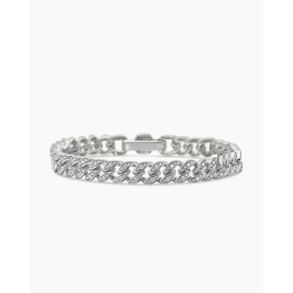 on-model styling shot|David Yurman Curb Chain Bracelet in Sterling Silver with Diamonds
