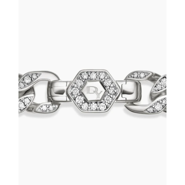 7mm – pavé setting and gemstone detail close-up|David Yurman Curb Chain Bracelet in Sterling Silver with Diamonds