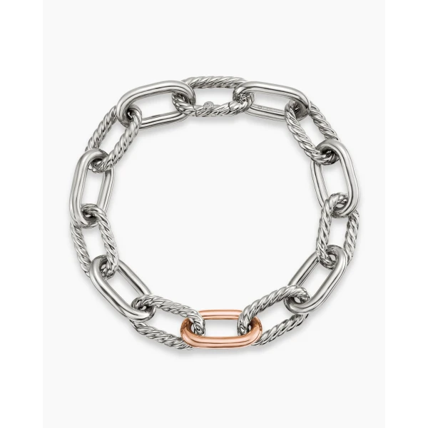 on-model styling shot|David Yurman DY Madison® Chain Bracelet in Sterling Silver with 18K Rose Gold