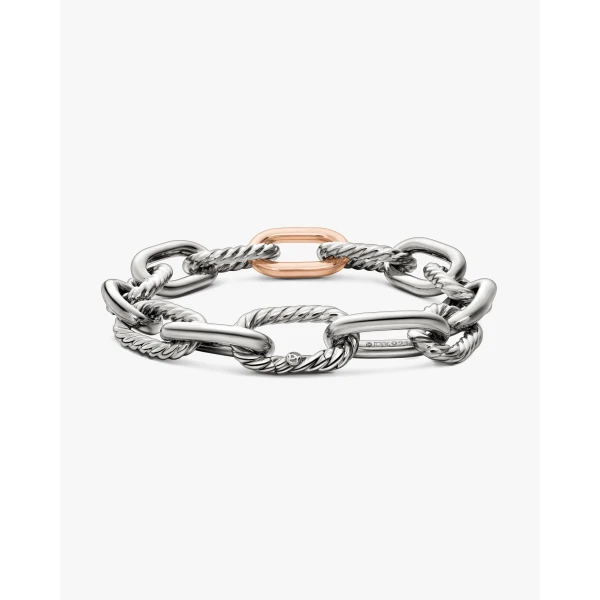 signature twisted-helix detail|David Yurman DY Madison® Chain Bracelet in Sterling Silver with 18K Rose Gold
