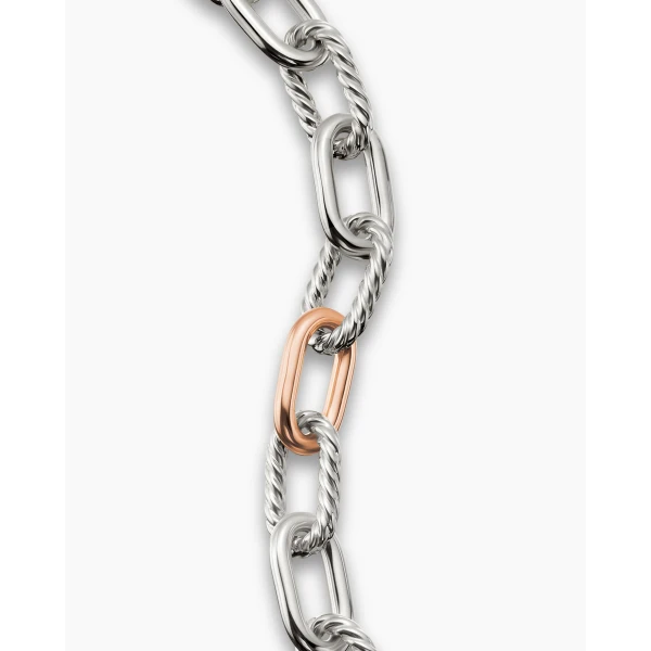 11mm – pavé setting and gemstone detail close-up|David Yurman DY Madison® Chain Bracelet in Sterling Silver with 18K Rose Gold