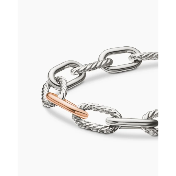 11mm in Silver – clasp and closure mechanism detail|David Yurman DY Madison® Chain Bracelet in Sterling Silver with 18K Rose Gold