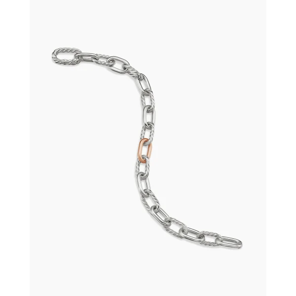 on-model styling shot|David Yurman DY Madison® Chain Bracelet in Sterling Silver with 18K Rose Gold