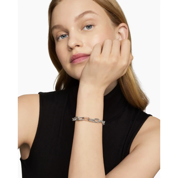 8.5mm in Silver – clasp and closure mechanism detail|David Yurman DY Madison® Chain Bracelet in Sterling Silver with 18K Rose Gold