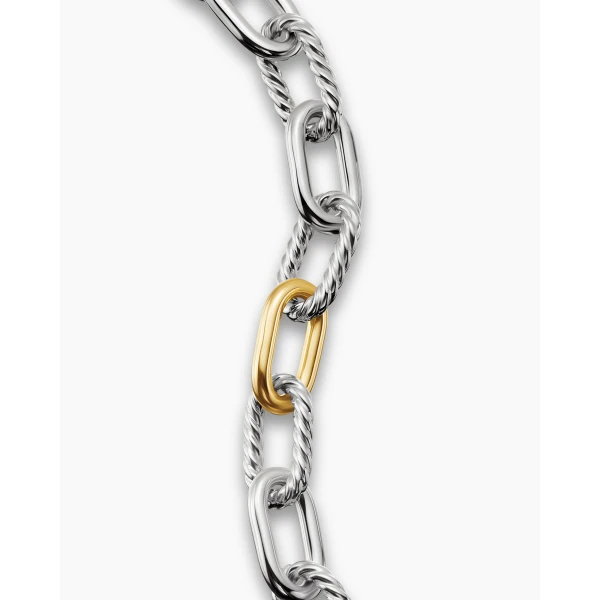 11mm – pavé setting and gemstone detail close-up|David Yurman DY Madison® Chain Bracelet in Sterling Silver with 18K Yellow Gold