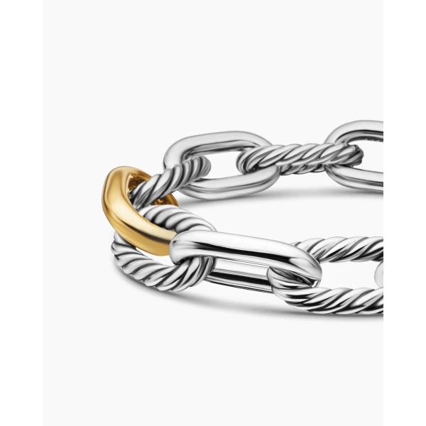 13.5mm – pavé setting and gemstone detail close-up|David Yurman DY Madison® Chain Bracelet in Sterling Silver with 18K Yellow Gold