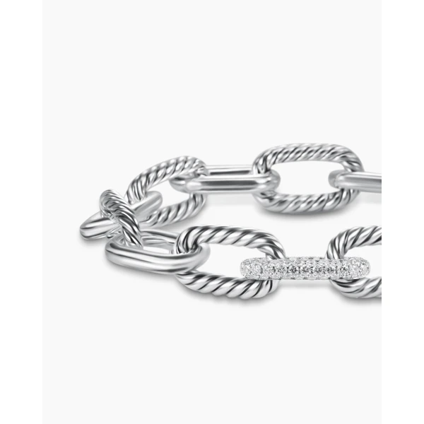 11mm – pavé setting and gemstone detail close-up|David Yurman DY Madison® Chain Bracelet in Sterling Silver with Diamonds