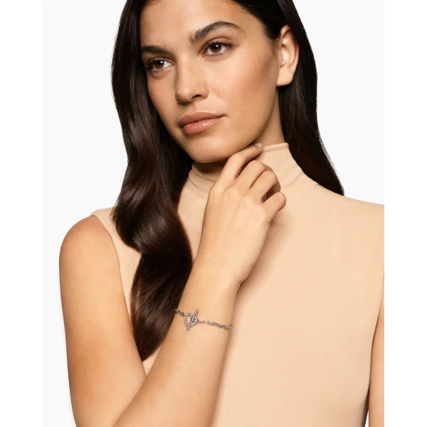 3mm in Silver – front view of authentic Chain Bracelets at Luxury Shoes |David Yurman DY Madison® Heart Toggle Chain Bracelet in Sterling Silver with Diamonds
