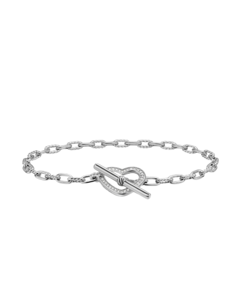 David Yurman DY Madison® Heart Toggle Chain Bracelet in Sterling Silver with Diamonds