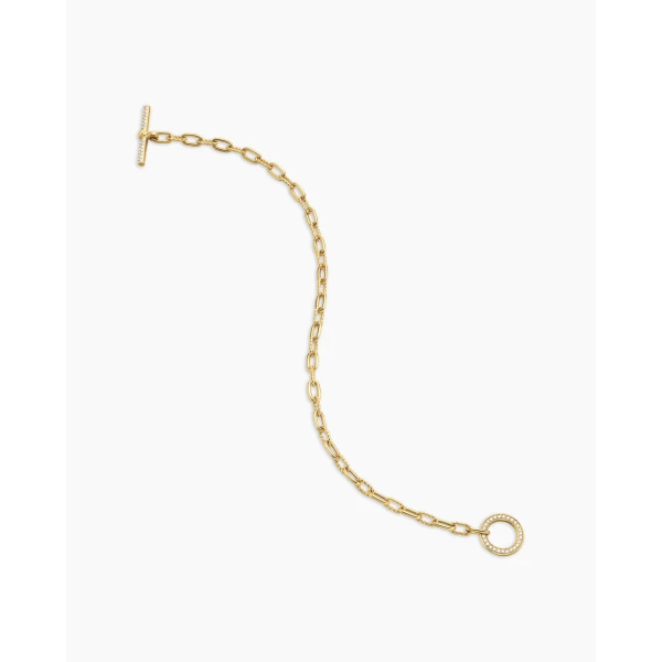 on-model styling shot|David Yurman DY Madison® Pavé Toggle Chain Bracelet in 18K Yellow Gold with Diamonds