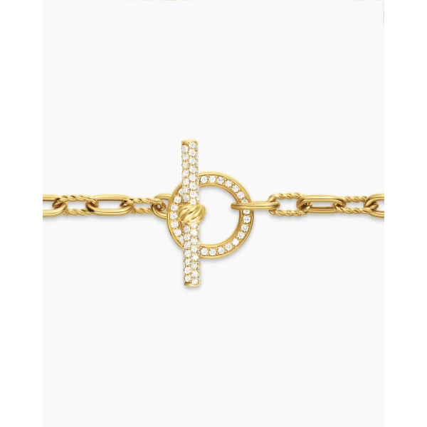 3mm – pavé setting and gemstone detail close-up|David Yurman DY Madison® Pavé Toggle Chain Bracelet in 18K Yellow Gold with Diamonds