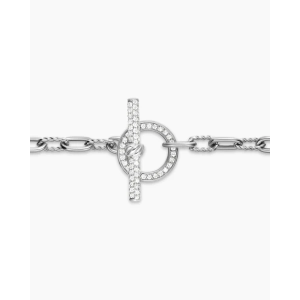 3mm – pavé setting and gemstone detail close-up|David Yurman DY Madison® Pavé Toggle Chain Bracelet in Sterling Silver with Diamonds