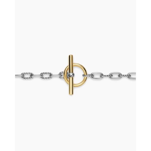 3mm – pavé setting and gemstone detail close-up|David Yurman DY Madison® Toggle Chain Bracelet in Sterling Silver with 18K Yellow Gold