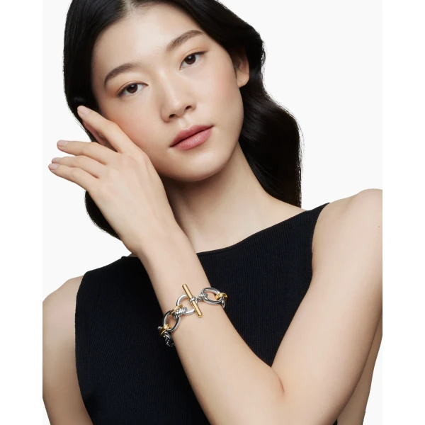 20mm in Gold – front view of authentic Chain Bracelets at Luxury Shoes |David Yurman DY Mercer® Chain Bracelet in Sterling Silver with 18K Yellow Gold and Diamonds