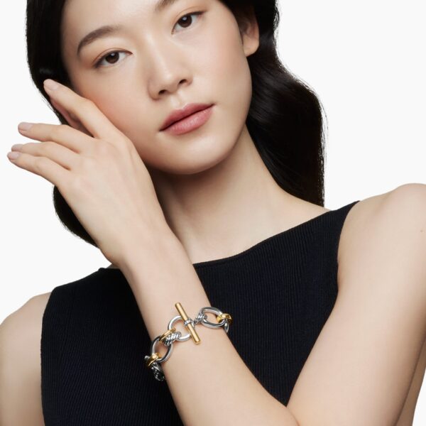 David Yurman DY Mercer® Chain Bracelet in Sterling Silver with 18K Yellow Gold and Diamonds, 20mm, view 2