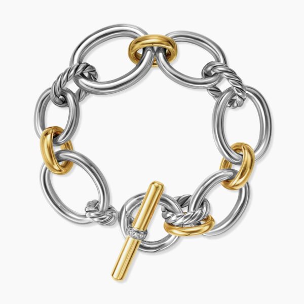 David Yurman DY Mercer® Chain Bracelet in Sterling Silver with 18K Yellow Gold and Diamonds, 20mm, view 3