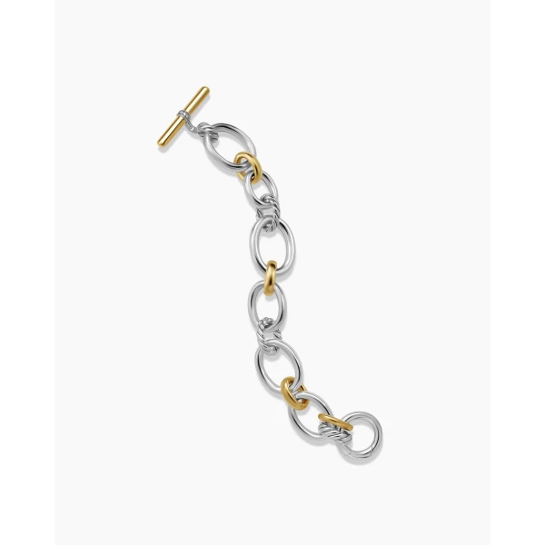 on-model styling shot|David Yurman DY Mercer® Chain Bracelet in Sterling Silver with 18K Yellow Gold and Diamonds