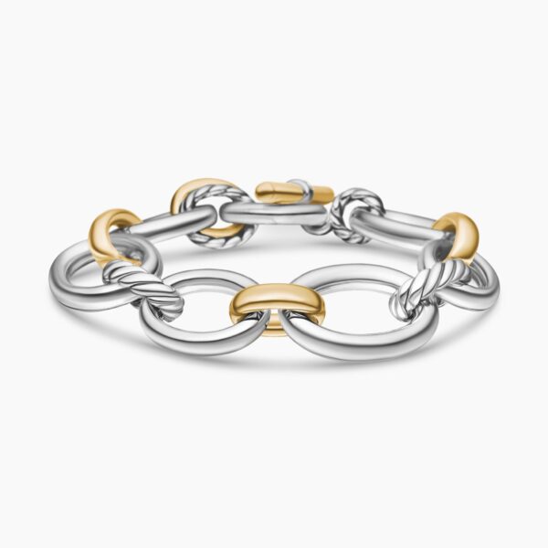 David Yurman DY Mercer® Chain Bracelet in Sterling Silver with 18K Yellow Gold and Diamonds, 20mm, view 5