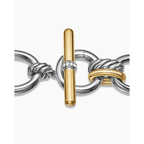 20mm – pavé setting and gemstone detail close-up|David Yurman DY Mercer® Chain Bracelet in Sterling Silver with 18K Yellow Gold and Diamonds
