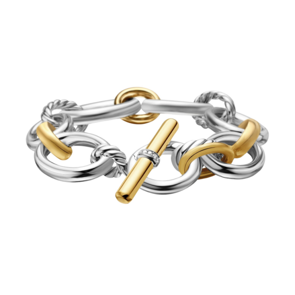 David Yurman DY Mercer® Chain Bracelet in Sterling Silver with 18K Yellow Gold and Diamonds, 20mm