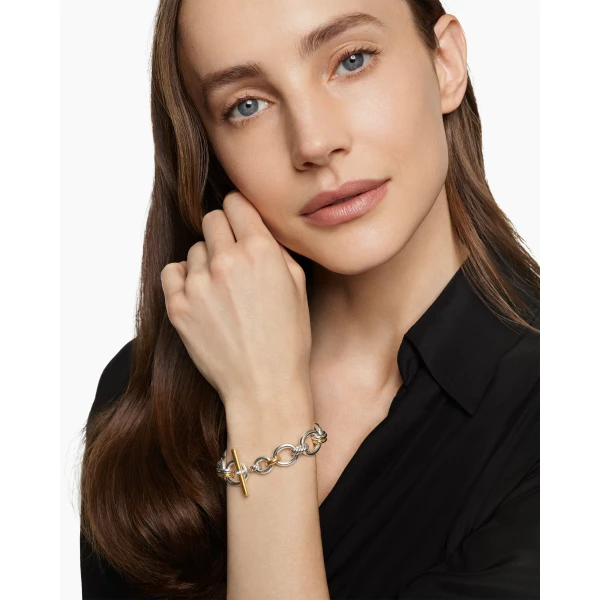 8mm in Gold – front view of authentic Chain Bracelets at Luxury Shoes |David Yurman DY Mercer® Chain Bracelet in Sterling Silver with 18K Yellow Gold and Diamonds