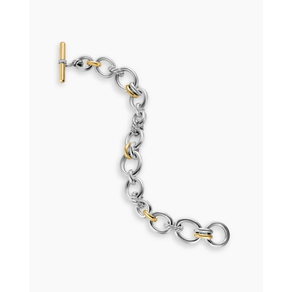 on-model styling shot|David Yurman DY Mercer® Chain Bracelet in Sterling Silver with 18K Yellow Gold and Diamonds