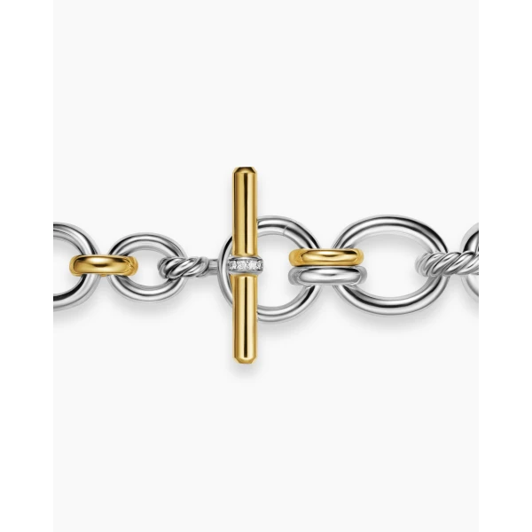 8mm – pavé setting and gemstone detail close-up|David Yurman DY Mercer® Chain Bracelet in Sterling Silver with 18K Yellow Gold and Diamonds