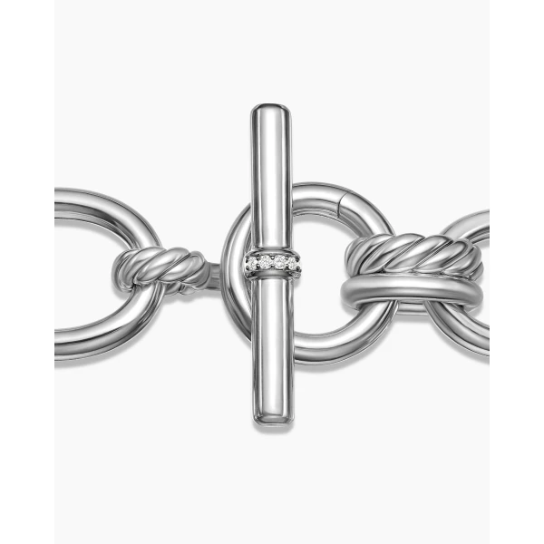 20mm – pavé setting and gemstone detail close-up|David Yurman DY Mercer® Chain Bracelet in Sterling Silver with Diamonds