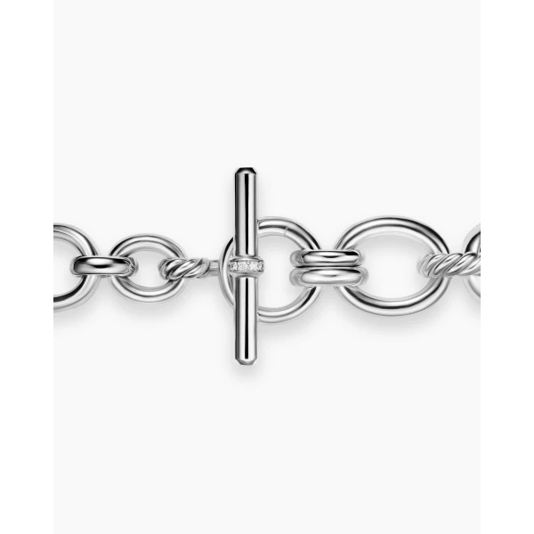 8mm – pavé setting and gemstone detail close-up|David Yurman DY Mercer® Chain Bracelet in Sterling Silver with Diamonds