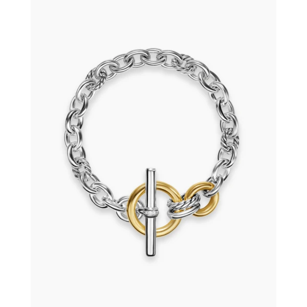 8mm in Gold – front view of authentic Chain Bracelets at Luxury Shoes |David Yurman DY Mercer® Toggle Chain Bracelet in Sterling Silver with 18K Yellow Gold and Diamonds