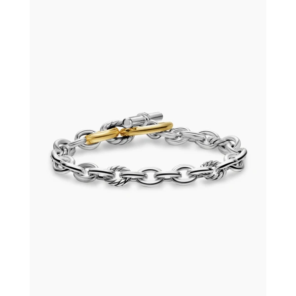 on-model styling shot|David Yurman DY Mercer® Toggle Chain Bracelet in Sterling Silver with 18K Yellow Gold and Diamonds