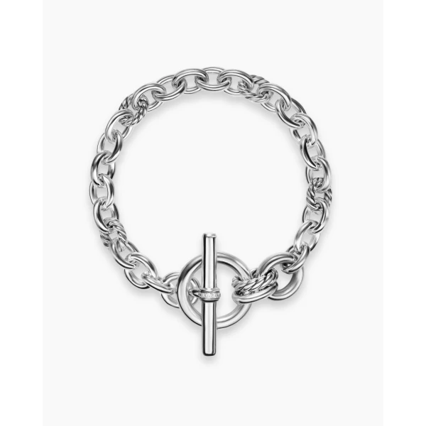 8mm in Silver – front view of authentic Chain Bracelets at Luxury Shoes |David Yurman DY Mercer® Toggle Chain Bracelet in Sterling Silver with Diamonds