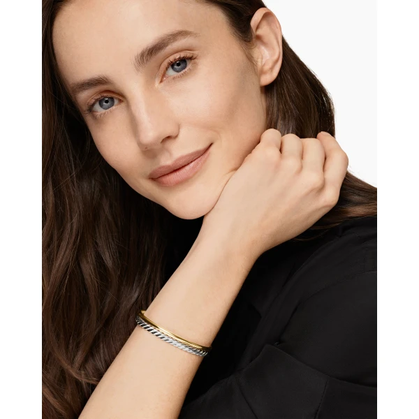 8mm in Gold – front view of authentic Cuff Bracelets at Luxury Shoes |David Yurman DY Mercer® Two Row Cuff Bracelet in Sterling Silver with 18K Yellow Gold